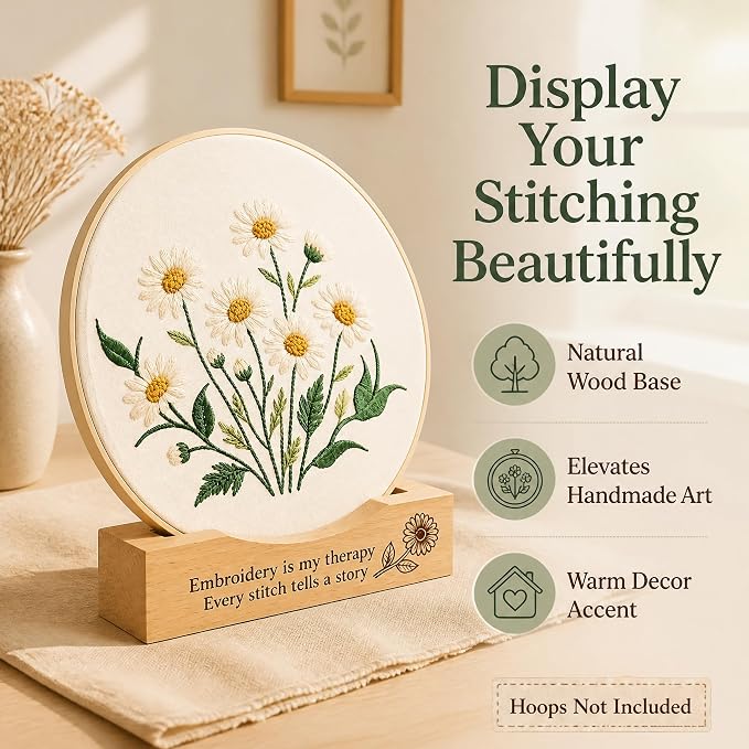 PXIRQ 2-Pack Embroidery Hoop Display Stand – 2‑Tier Grooved Frame Holder Wooden Base for Showcasing Finished Embroidery Art, Cross-Stitch Projects & Needlework, Home Decor & Craft Fairs Accessories