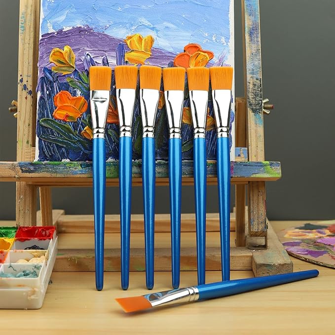 GACDR 1 Inch Flat Paint Brushes, 12 Bulk Acrylic Brushes for Watercolor