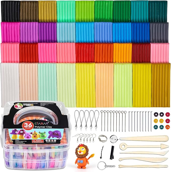 CiaraQ 36-Color Polymer Clay Oven Bake Modeling Kit | 5 sculpting tools, 2-layer storage box, acc. pack, guide. Great for school, home, gifts, kids & artists.