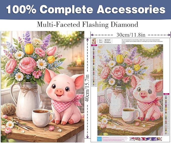 ijbnhd Diamond Art Kits for Adults Cute Pig 12 X 16inch