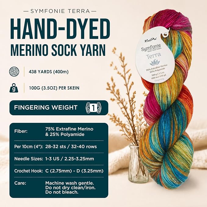 KnitPro Symfonie Fingering Weight Merino Wool Yarn 100g, Dragon Vine