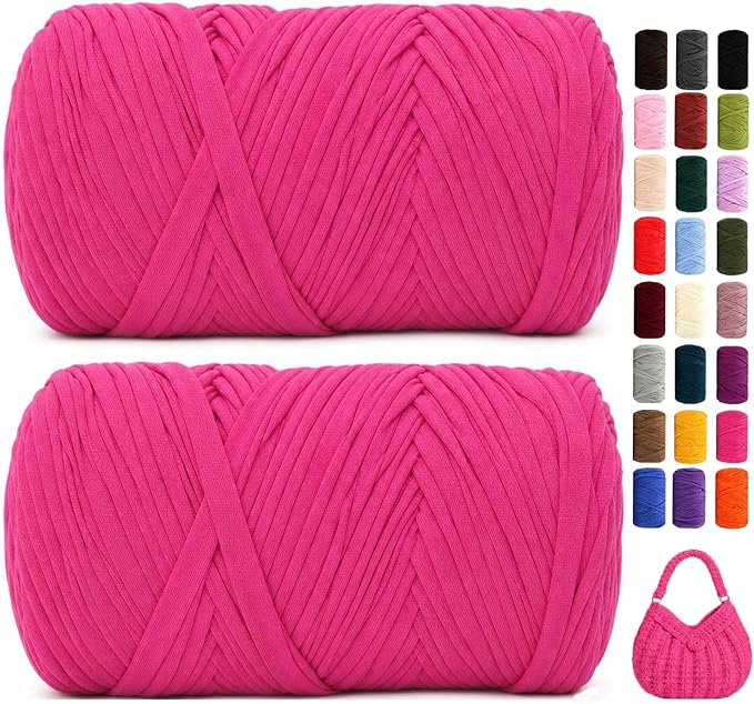 560g/240yds T Shirt Yarn for Crocheting, Soft Elastic Fabic Tshirt Yarn for Crochet, 2 Pack Polyester Yarn for Bags/Baskets/Coaster/Rugs/DIY Crafts for Knitting