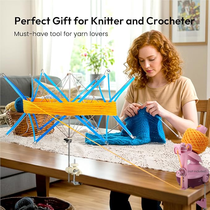 Yarn Swift, Stable Umbrella Holder for Skeins, Flexible Lightweight Design | Easy to Use, Foldable Metal Design, Height & Diameter Adjustable to Suit Space, Ideal Helper for Yarn Knitting Enthusiasts