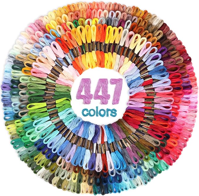 LOVIMAG Embroidery Thread 447pcs Friendship Bracelet String Floss Kit Yarn | Hair Wrap Shirt Lanyard Patterns Crochet Craft Threads Supplies Cross Stitch Sewing Needlepoint Thin Rainbow Beginners