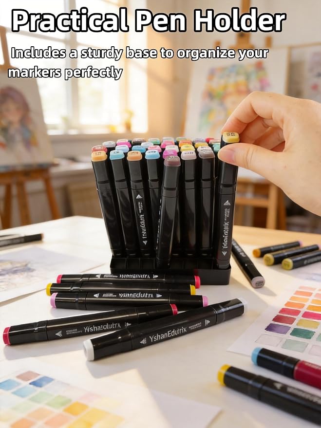Alcohol Markers 80 Colors, 81 Pieces with Colorless Blender, Dual Tip Fine & Chisel Art Markers for Adult Coloring Books, Gifts, Drawing, Sketching, Painting & Illustration