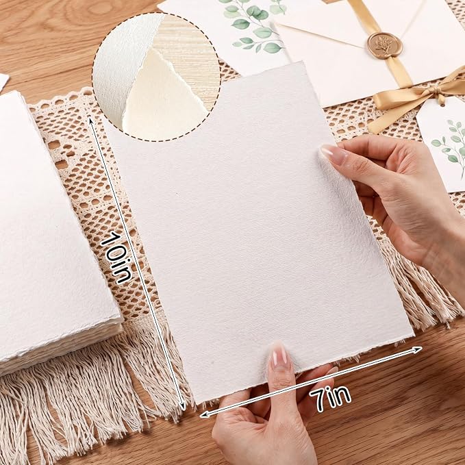 50 Sheets Deckled Edge Handmade Paper, 7 x 10 in, 160 GSM