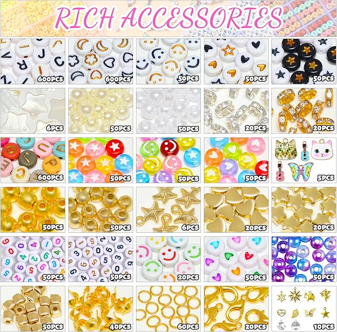wuzoe Friendship Bracelet Kit, 16888pcs, 96 Colors Polymer Clay Beads & 1200 Letter Beads，Bracelet Making Kit for DIY Jewelry Making&Friendship Bracelet Making