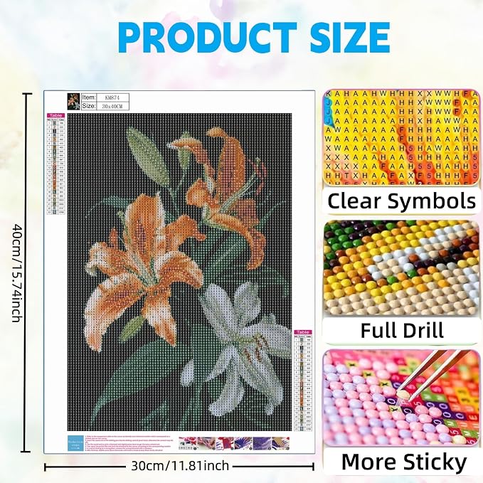 Diamond Art Kits for Adults, Featuring Flowers 5D Diamond Painting Kits | 5D DIY Paint By Diamonds,Full Drill Round Diamond Dot Gem Art Painting, Home Wall Art Decor, 11.8X15.7 inch