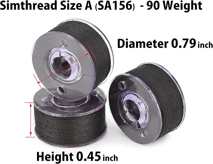 Simthread 25pcs Size A SA156 90WT Prewound Bobbin Thread - Black