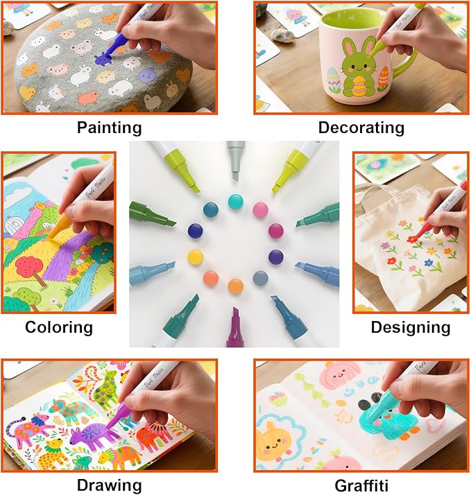WELLOKB 80 Colors Dual Tip Chisel & Brush Acrylic Paint Markers, Fabric Markers, Permanent Acrylic Paint Pens for Wood, Glass, Rocks, Paper, Coloring book, Ceramic, DIY Crafts for Adults