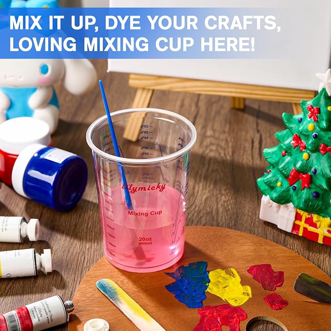 50 Pack Plastic Mixing Cups, 20 oz Measuring Cups with 50 Mixing Sticks
