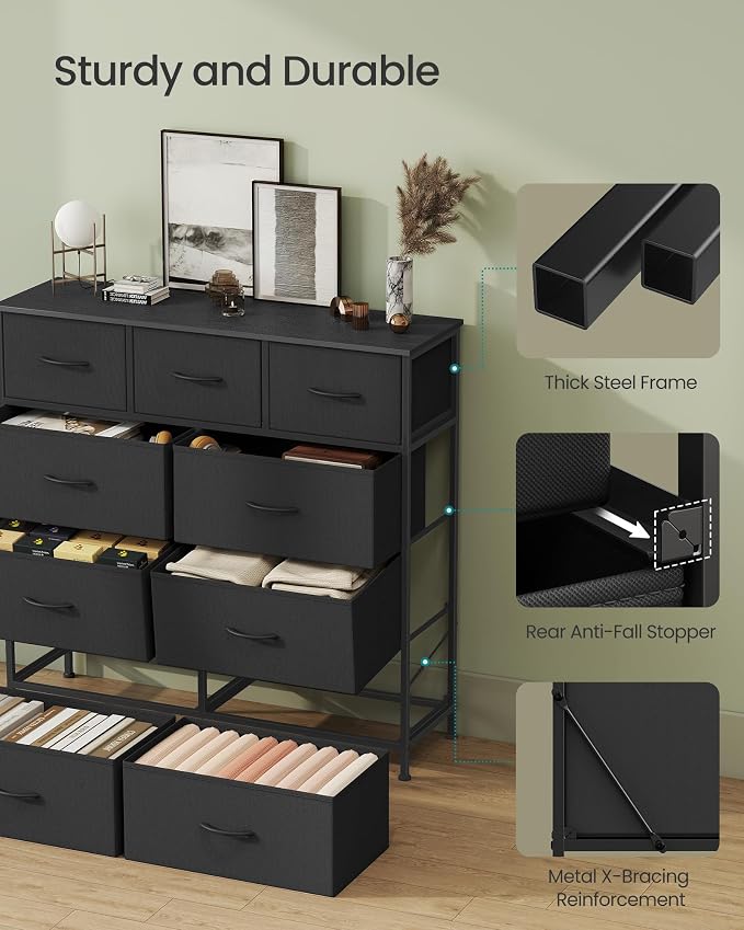 SONGMICS Dresser for Bedroom, Wide Dresser with 9 Fabric Drawers