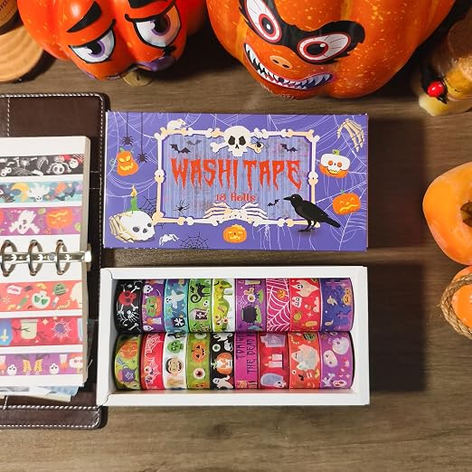 Halloween Washi Tape Set Pumpkin Scrapbook Tape 18 Rolls | Pumpkin Pattern Washi Tape Set With 18 Rolls, 0.59in and 0.79in Widths for Journaling, Scrapbooking and DIY Crafts