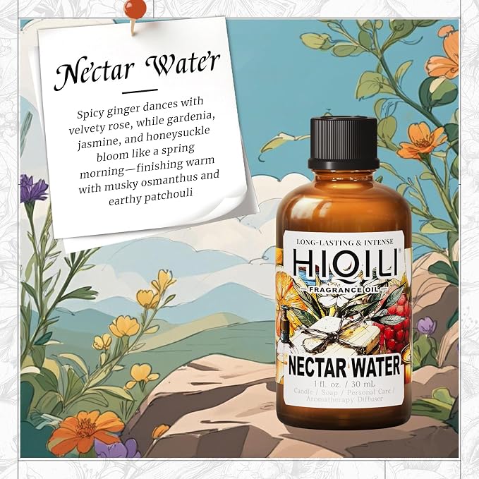 HIQILI Nectar Water Fragrance Oil for Diffuser, Jasmine & Osmanthus Scents, Candle, Soap, Perfume Making, White Floral Long Lasting Aroma - 1.0 Fl Oz(Pack of 1)