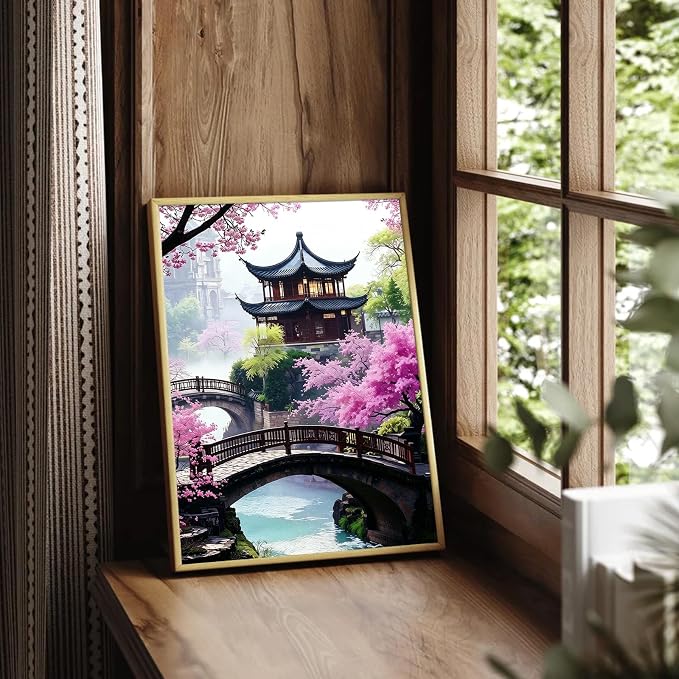 Cherry Blossom Paint by Numbers Kit for Adults with 32 Colors 16x20inch | Cherry Blossom Paint by Number Adult, Japanese Scenery Painting by Numbers for Adults, Expert Level DIY Acrylic Paint Kit