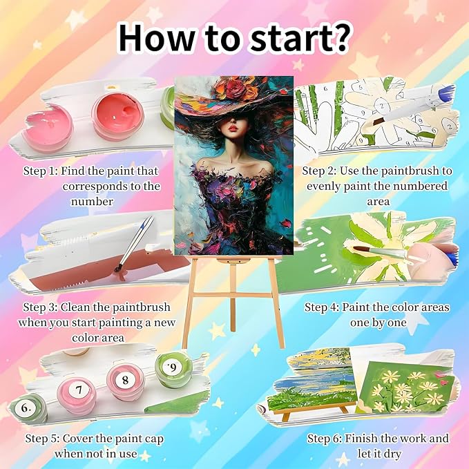 2 Pack Woman Framed Paint by Numbers Kit for Adults Beginner 8x12inch | Colorful Woman With Hat Adult Paint by Number Kits on Canvas with Wooden Easel, Oil Painting Kits for Adults for Home Decor