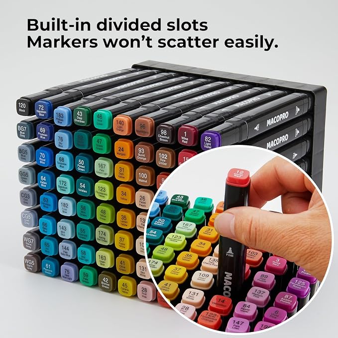 Alcohol Markers, 80 Colors Dual Tip Art Coloring Markers Set for Adult Book Drawing Sketching Painting, Chisel & Fine, Black Penholder (80)