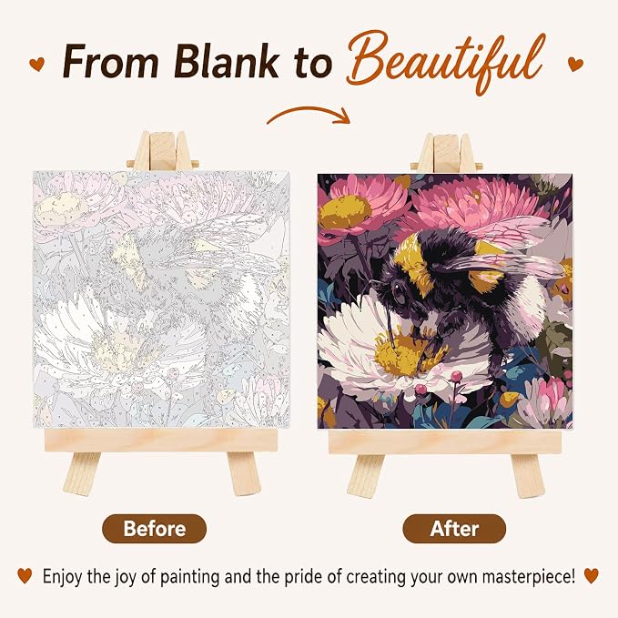 AUKELHJ Framed Paint by Numbers Kit for Adults, Bee, 10x10 inch