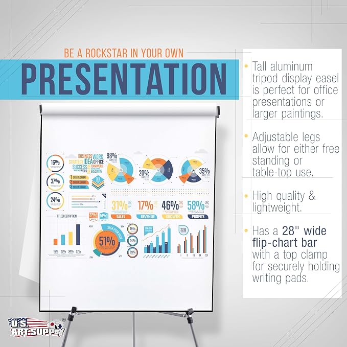 U.S. Art Supply 66" High Boardroom Classroom Silver Flip Chart Easel