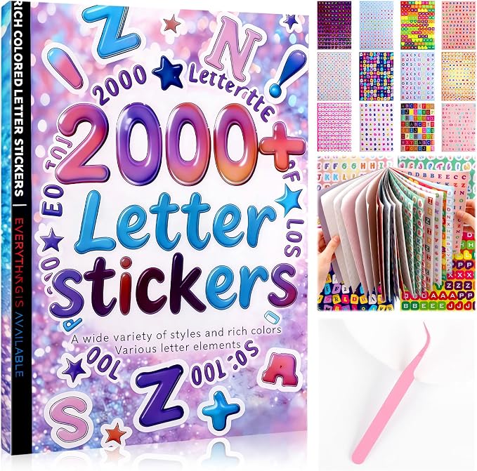 Tmtains 2000+ Pcs Letter Stickers for Scrapbooking 20 Sheets Letter Sticker Book Colorful Mixed-Size Scrapbook Stickers Cute Alphabet Sticker for Junk Journal Supplies DIY Crafts Learning Album Decor