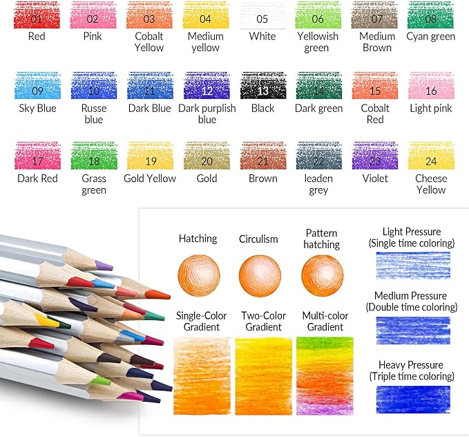 24 Colored Pencils for Adult Coloring Books, Soft Core Art Pencils | Professional Drawing Pencils Set with Sharpener, Art Supplies for Artists, Adult Coloring, Painting, Sketching and Blending