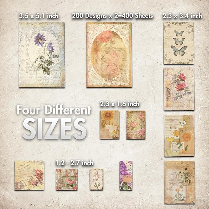 Scrapbook Paper, 400 sheets of journaling supplies for Vintage Crafts Planner Bullet Junk Journal Supplies Mixed Media Collage Card Album Embellishments