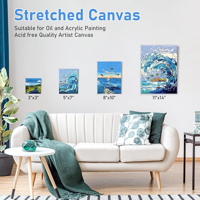 Gotideal Canvas for Painting, 20 Pcs Multi Pack Stretched Paint Canvas | Blank Painting Canvases for Acrylic,Oil,Art Supplies for Artists,Adults 3x3,5x7,8x10,11x14 5pcs of Each