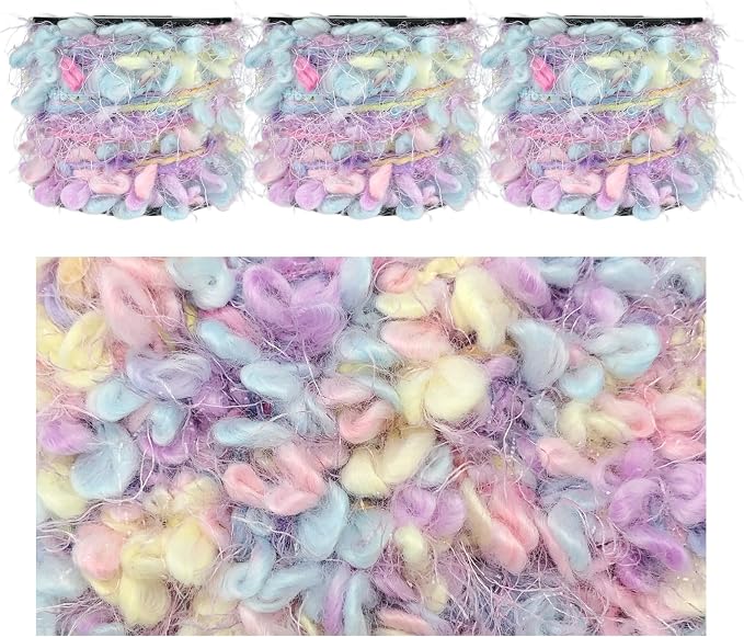 Artisanal Yarn Collection Multifiber Fancy Yarn for Knitting Crocheting Crafts DIY, Set of 3 Rolls (Purple Bubbles)
