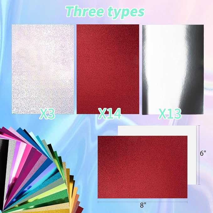 30 Pack Metallic Glitter Cardstock Paper Sheets 250gsm/92lb 6×8inch