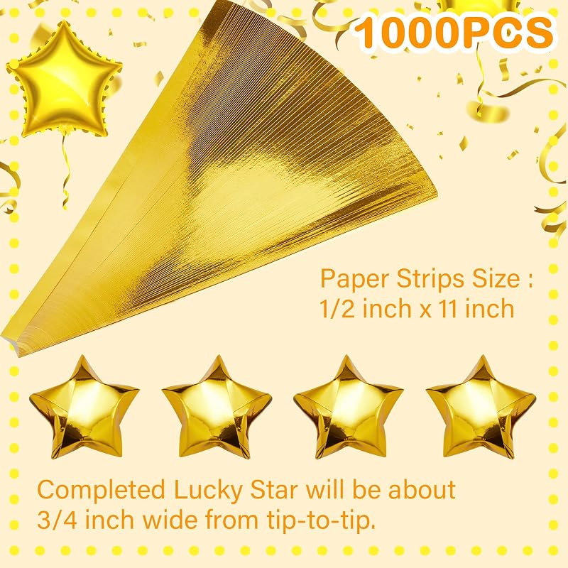 Kigeli 1000 Sheets Origami Star Paper Strips,Gold,Solid Style