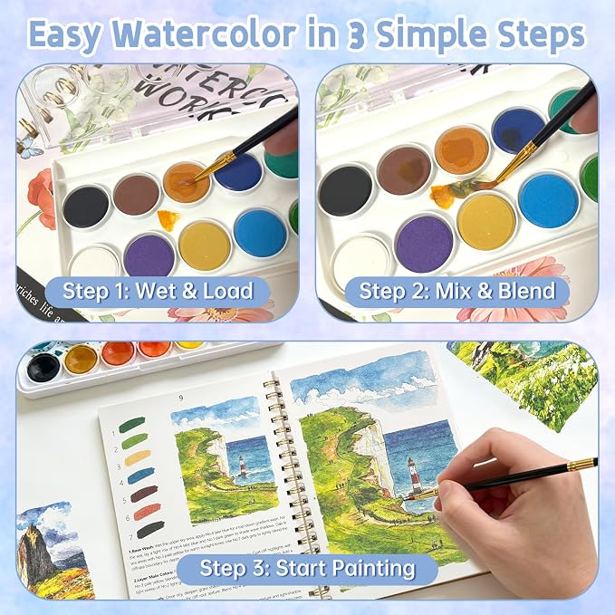 Watercolor Workbook, 16 Colors Watercolor Books Paint Set for Adults Teens