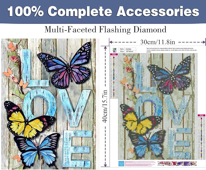 ijbnhd Butterfly Diamond Art Kits for Adults Love 12X16 inch