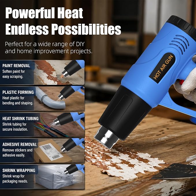 Heat Gun for Crafting,Dual Temperature Control(I: 572℉ & II:1112℉) Heat Gun' for Shrink Tubing, Vinyl And Resin, Fast Heating, Pistola De Calor with 4 Nozzles, Ideal for DIYers and Professional Trades