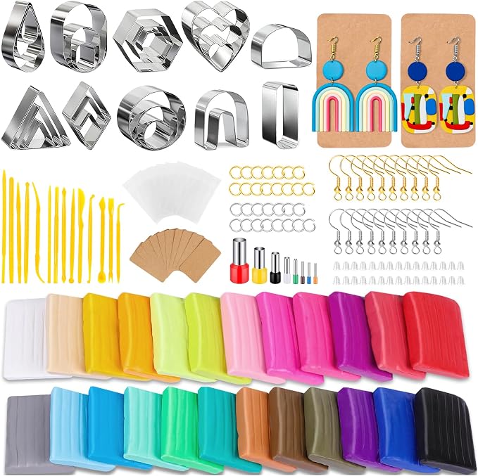 Clay Earring Making kit,32 Cutters,24 Clay,30 Hooks&Rings,Gift Box for Teen