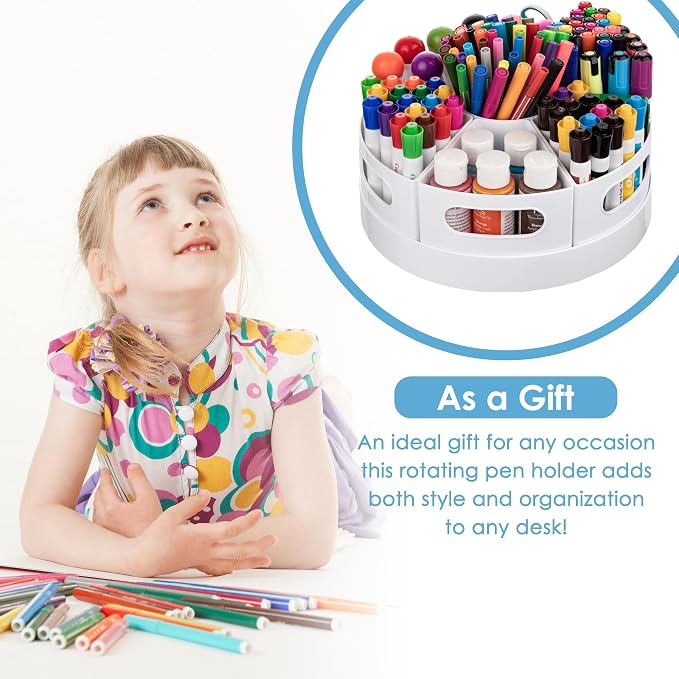 CraftGenes Rotating Art Supply Organizer, 7 Removable Compartments, White