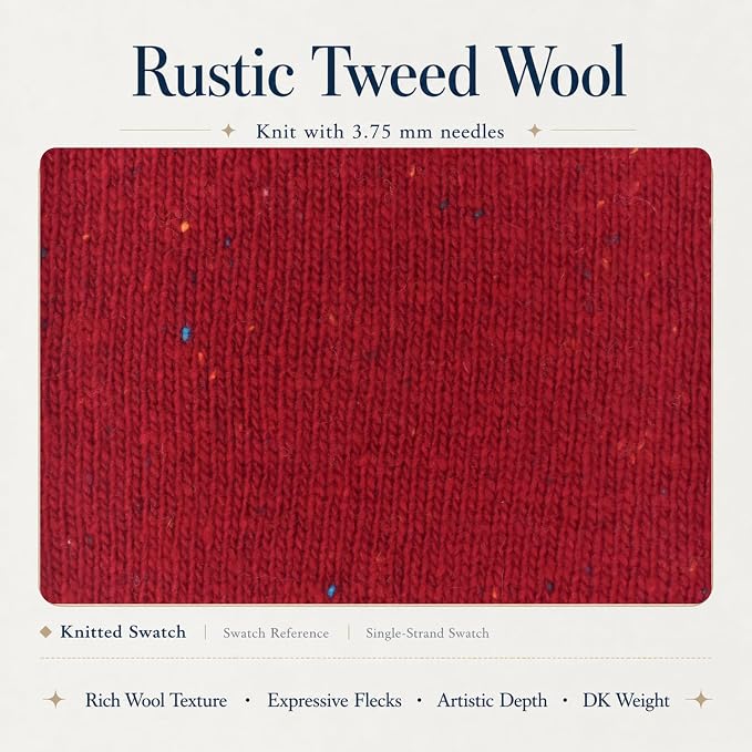 Rustic Tweed Wool Yarn, 1oo% Australian Wool, DK, 4 Skeins 200g/656yds (3115 Classic Red Fleck), Colorful Tweed Yarn | Cozy Wool Texture | Refined Everyday Knits