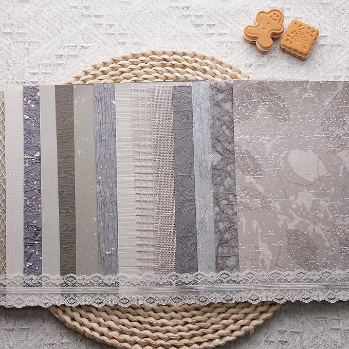 15Pcs Handmade Scrapbook Art Paper Craft Textured Paper Colorful A5 sheet Mesh Special Mix for Scrapbooking Junk Journal Journaling Supplies DIY Materials,5.8x8.2 inches (Grey)
