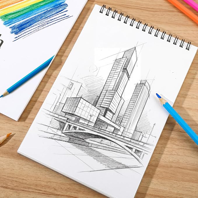 4 Pack Sketch Books, 8.5 × 11 in, Spiral Bound, 100gsm, Acid Free | 30 Sheets Each, Hardcover Backing, Top Spiral, for Pencil, Charcoal & Crayon, for Travel & School Gifts