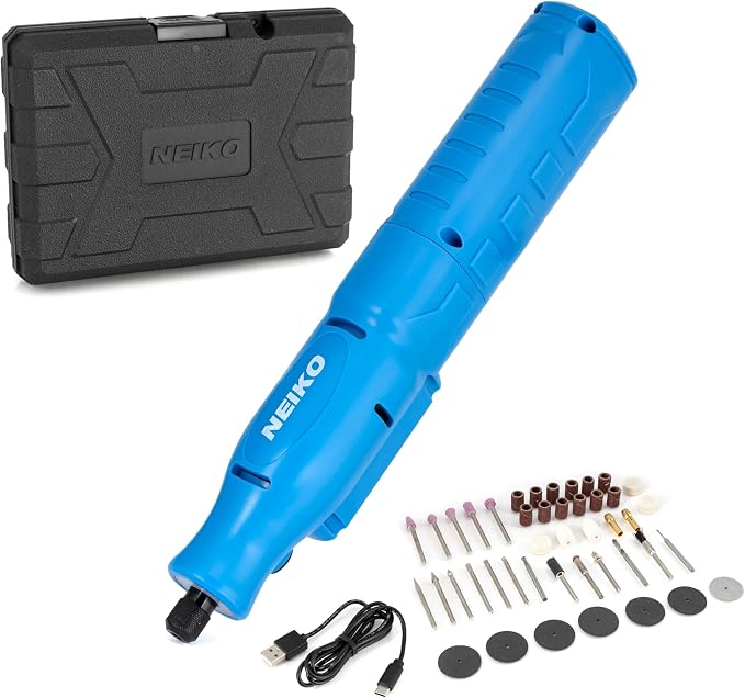 NEIKO 10581A Cordless Rotary Tool Kit, 46 Piece 3.6V Electric Engraving Pen, 1/8" Collet Rechargeable Mini Grinder, Handheld Mini Sander, 44pc Power Rotary Tools Accessory kit, Quick Change