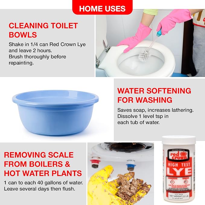 The Boyer Lye for Soap Making, Sodium Hydroxide Pure High Test Lye Food Grade, Caustic Soda, Drain Cleaner and Clog Remover, 2 Pack 2.2 lbs