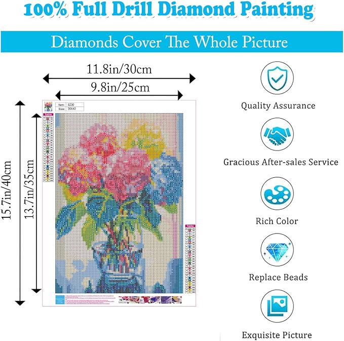Hydrangea Diamond Painting Kits for Adults,Flowers Diamond Art 12x16inch | Diamond Art Kits for Adults 5D Diamond Painting Flowers,DIY Full Drill Diamond Painting Flower Gem Art and Crafts