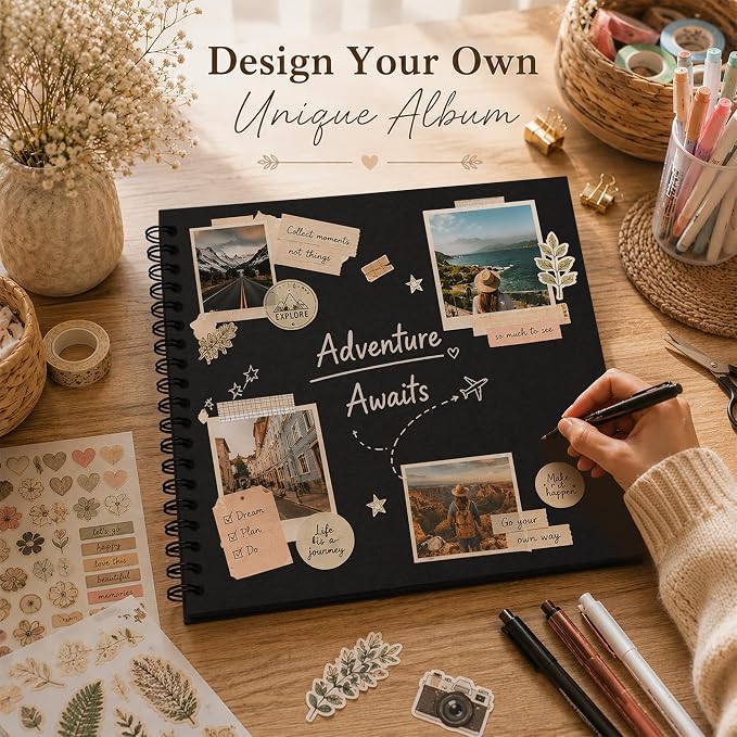 10x10 Inch DIY Scrapbook Album 40 Pages (20 Sheets), Hardcover Kraft Paper