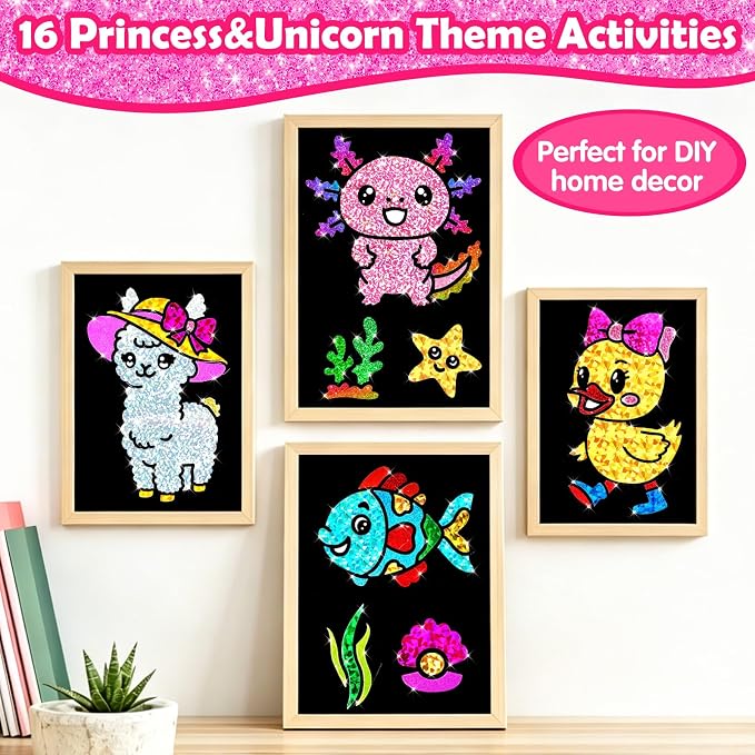 FUNNYB&G Foil Art Craft Kit for Kids, Sparkly Birthday Gift Toy for Kids | No Mess, Kids Ages 4-10 Create Sparkling Artwork, A Creative Gift for Birthdays, Holidays, Travel Activities,Screen-Free Fun