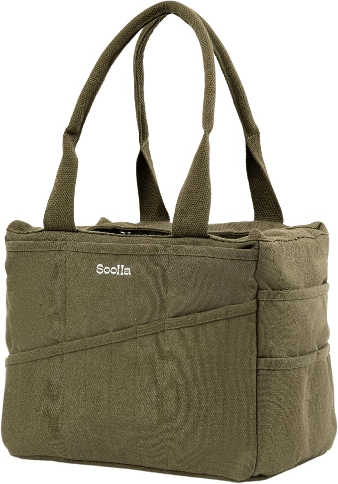 Soolla Studio Bag: Art Supply Storage Organizer & Pottery Tool Bag, Washable Tote, Yarn Bag, Crochet, 30 Pockets, 15+ Colors