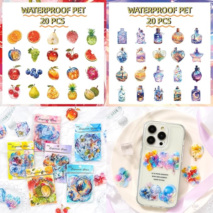 120 PCS Aesthetic Crystal Clear PET Stickers for Scrapbooking