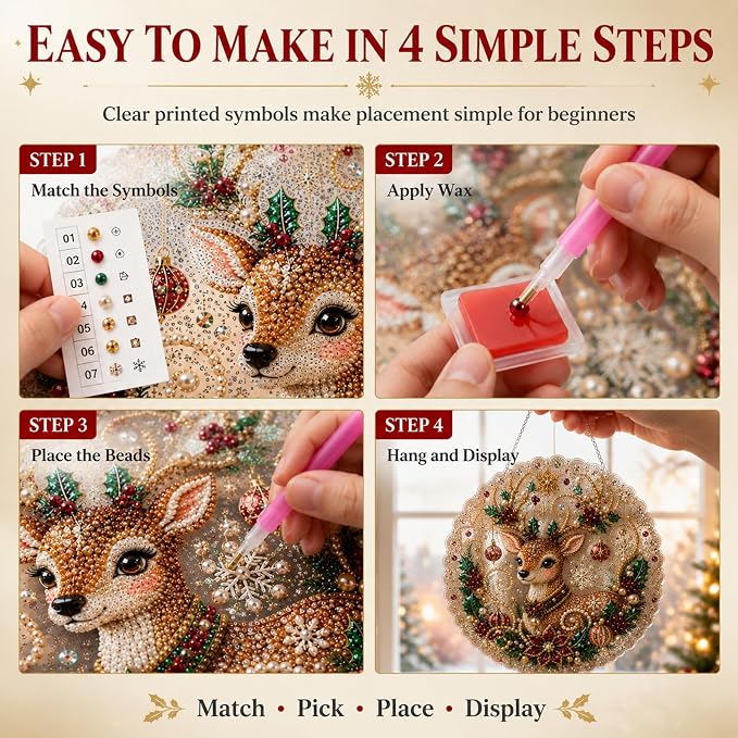 Christmas Pearl Diamond Painting Suncatcher Kit, DIY Craft (#G, 8in)