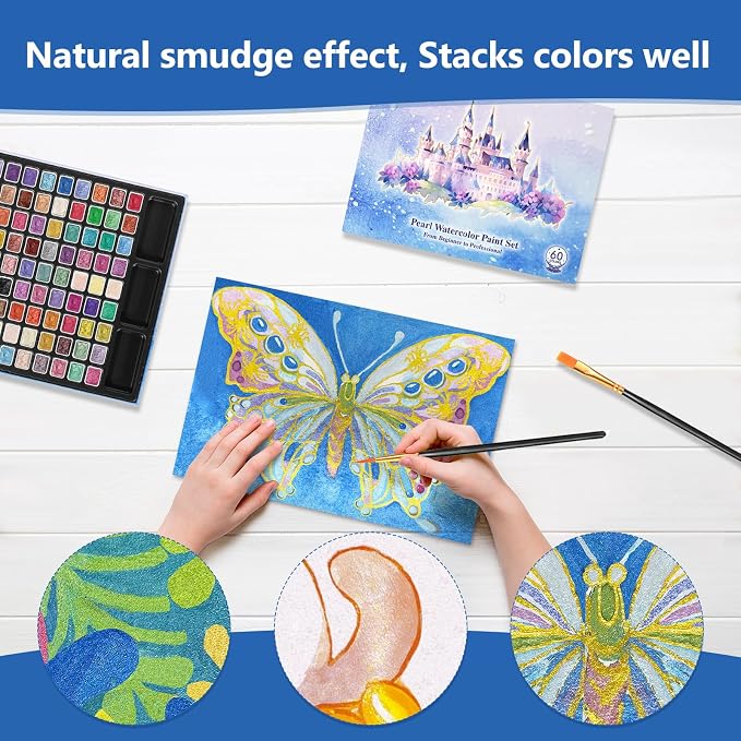 CraftyManor Mini Forestry Shifting Watercolor Painting Set, 108 Color Shifting Watercolor Paint Sets, Shimmer Metallic Watercolor Paints Set, Glitter Watercolor Paint, Solid, Fantasy Forest Style, Upgraded