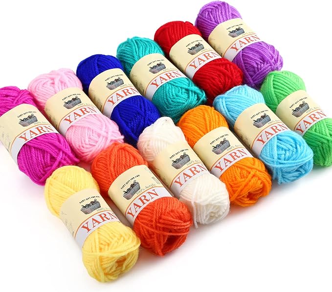 Yinsun 12 Skeins Acrylic Yarn, Mini Craft Yarn for Crocheting, 12 x 15g | Mini Yarns Set, Starter Yarns, for Kids Crafts, for Christmas, DIY Crochet, Kids Knitting Project