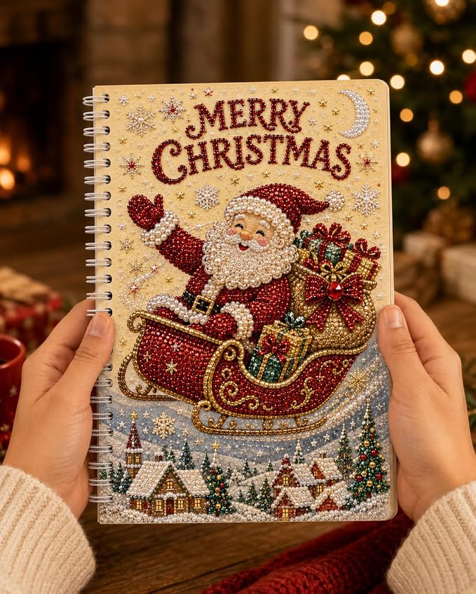 100 Pages DIY Christmas Pearl Diamond Art Painting Notebook，Style D