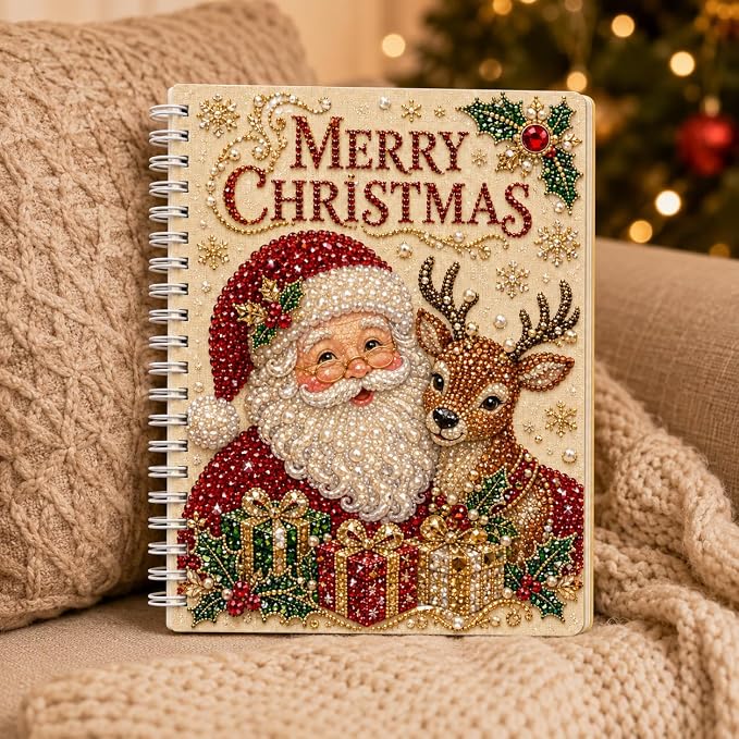 100 Pages DIY Christmas Pearl Diamond Art Painting Notebook，Style K